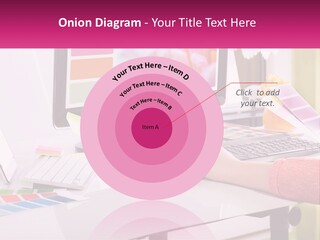 A Woman Sitting At A Desk Using A Computer PowerPoint Template