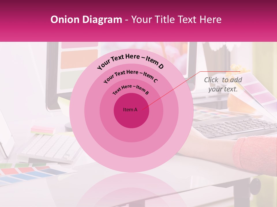 A Woman Sitting At A Desk Using A Computer PowerPoint Template