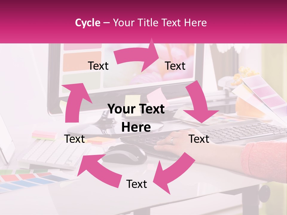 A Woman Sitting At A Desk Using A Computer PowerPoint Template