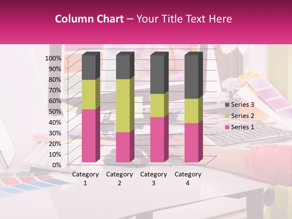 A Woman Sitting At A Desk Using A Computer PowerPoint Template