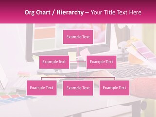 A Woman Sitting At A Desk Using A Computer PowerPoint Template