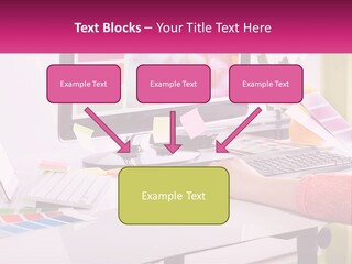 A Woman Sitting At A Desk Using A Computer PowerPoint Template