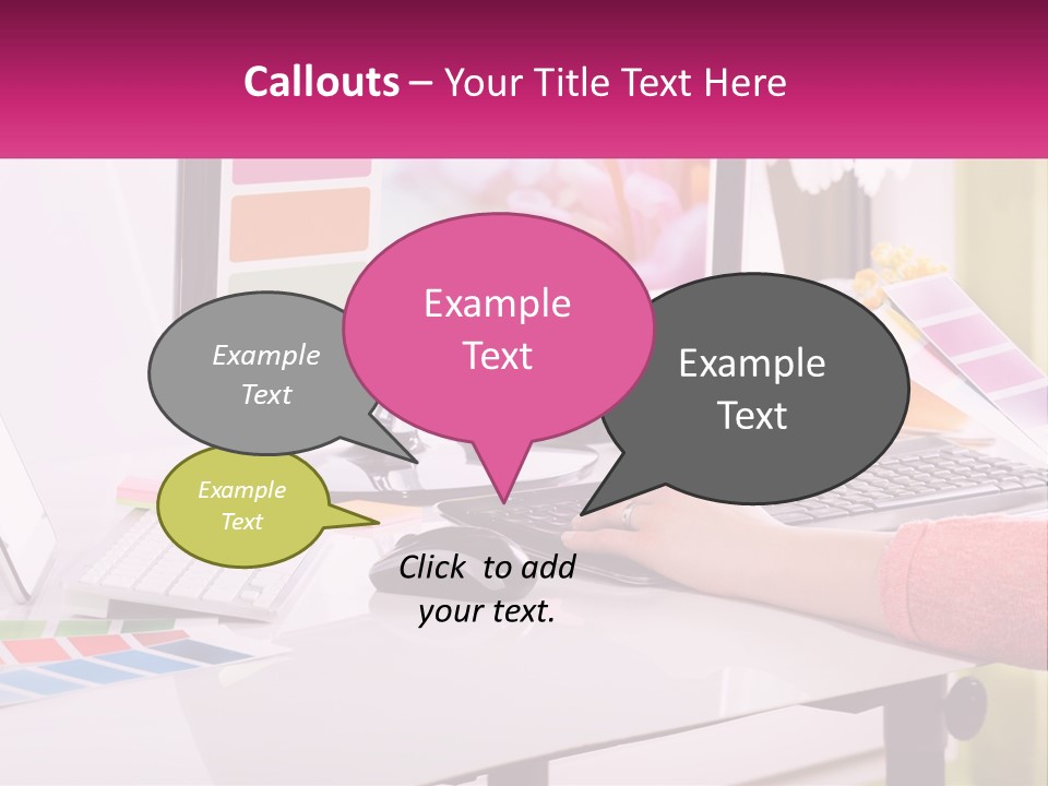 A Woman Sitting At A Desk Using A Computer PowerPoint Template