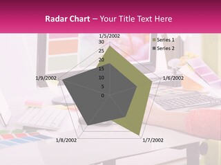 A Woman Sitting At A Desk Using A Computer PowerPoint Template