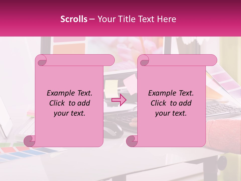 A Woman Sitting At A Desk Using A Computer PowerPoint Template