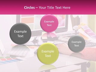 A Woman Sitting At A Desk Using A Computer PowerPoint Template