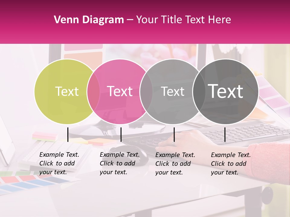 A Woman Sitting At A Desk Using A Computer PowerPoint Template