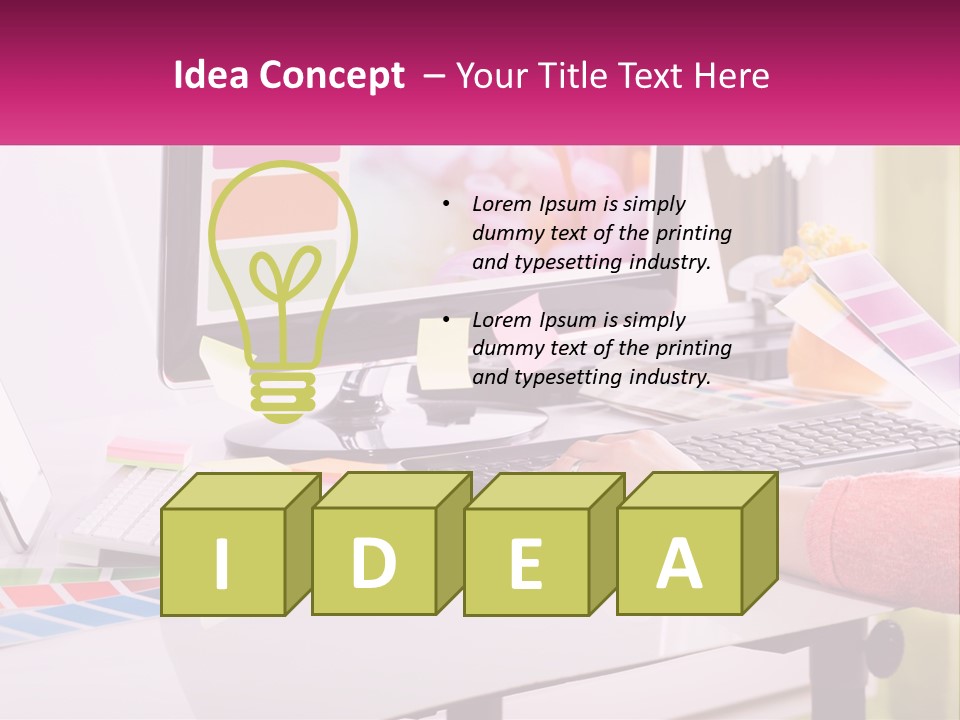 A Woman Sitting At A Desk Using A Computer PowerPoint Template