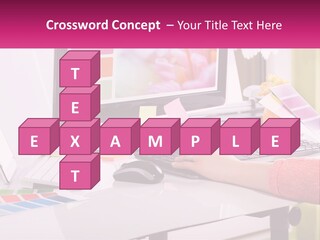 A Woman Sitting At A Desk Using A Computer PowerPoint Template