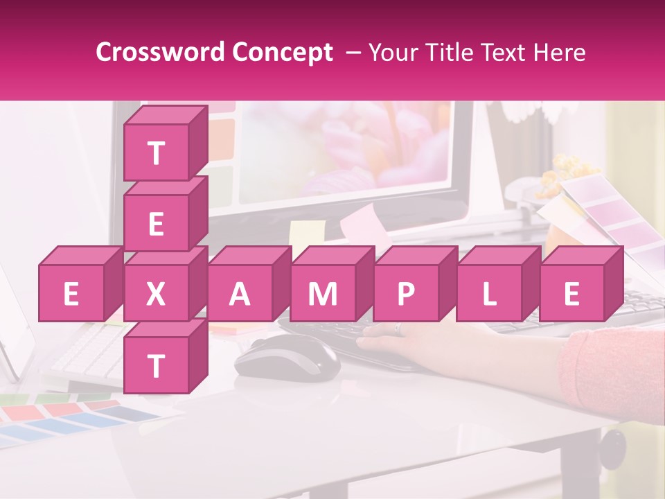 A Woman Sitting At A Desk Using A Computer PowerPoint Template