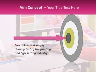 A Woman Sitting At A Desk Using A Computer PowerPoint Template