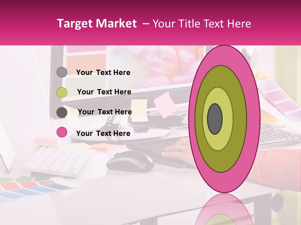 A Woman Sitting At A Desk Using A Computer PowerPoint Template