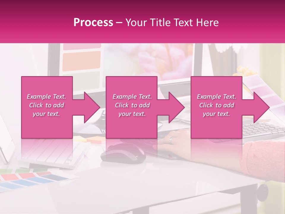 A Woman Sitting At A Desk Using A Computer PowerPoint Template