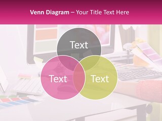 A Woman Sitting At A Desk Using A Computer PowerPoint Template