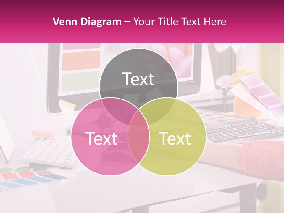 A Woman Sitting At A Desk Using A Computer PowerPoint Template