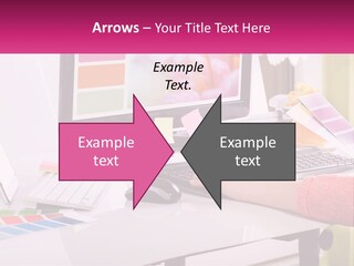 A Woman Sitting At A Desk Using A Computer PowerPoint Template