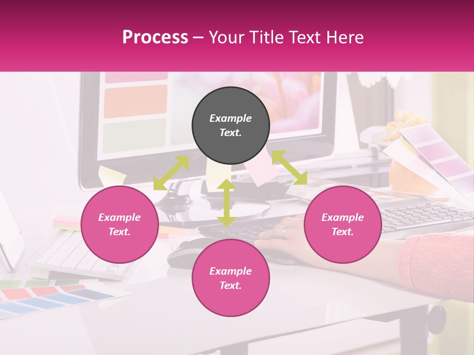 A Woman Sitting At A Desk Using A Computer PowerPoint Template