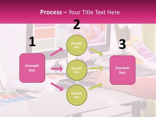 A Woman Sitting At A Desk Using A Computer PowerPoint Template