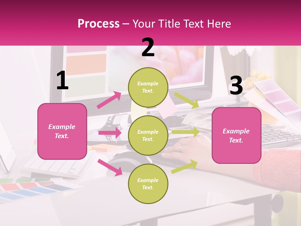 A Woman Sitting At A Desk Using A Computer PowerPoint Template