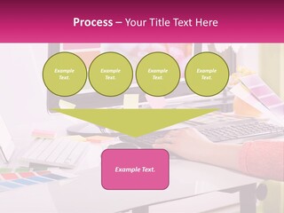 A Woman Sitting At A Desk Using A Computer PowerPoint Template