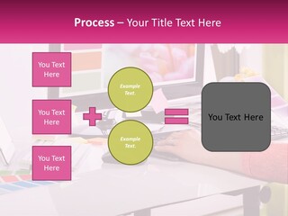 A Woman Sitting At A Desk Using A Computer PowerPoint Template