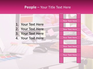 A Woman Sitting At A Desk Using A Computer PowerPoint Template