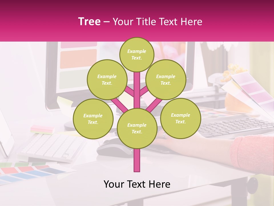 A Woman Sitting At A Desk Using A Computer PowerPoint Template