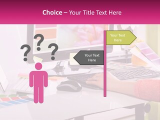 A Woman Sitting At A Desk Using A Computer PowerPoint Template