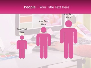 A Woman Sitting At A Desk Using A Computer PowerPoint Template