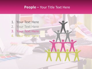 A Woman Sitting At A Desk Using A Computer PowerPoint Template