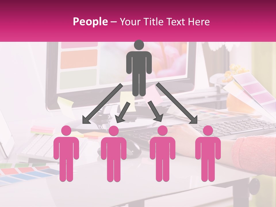 A Woman Sitting At A Desk Using A Computer PowerPoint Template