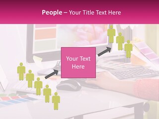 A Woman Sitting At A Desk Using A Computer PowerPoint Template