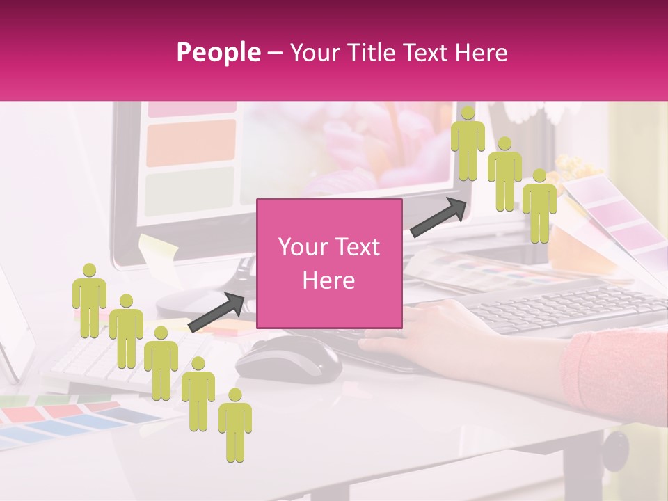 A Woman Sitting At A Desk Using A Computer PowerPoint Template