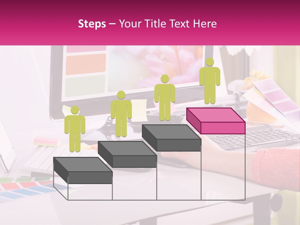 A Woman Sitting At A Desk Using A Computer PowerPoint Template