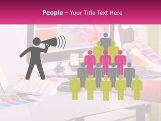 A Woman Sitting At A Desk Using A Computer PowerPoint Template