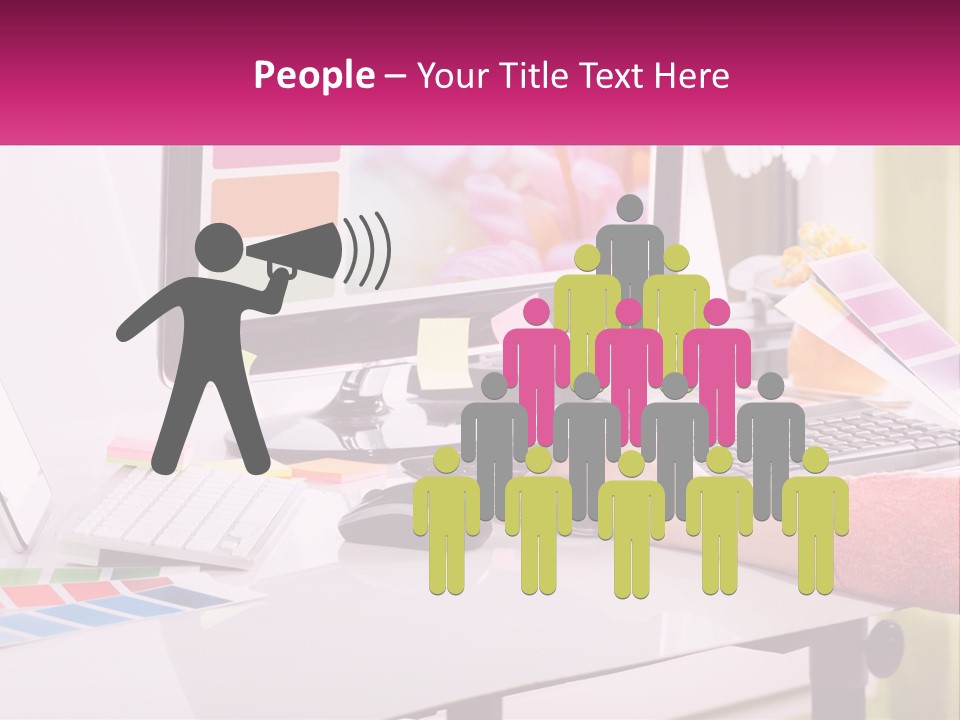 A Woman Sitting At A Desk Using A Computer PowerPoint Template