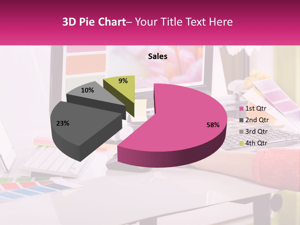 A Woman Sitting At A Desk Using A Computer PowerPoint Template