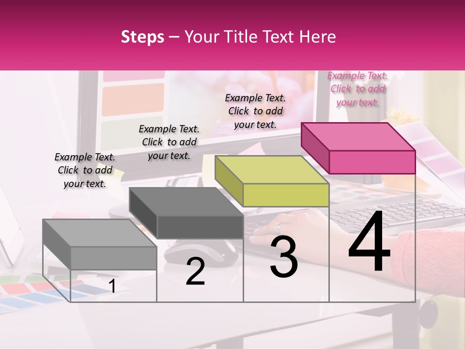 A Woman Sitting At A Desk Using A Computer PowerPoint Template