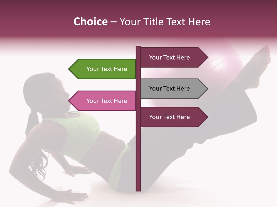 A Woman In A Green Shirt Is Doing A Yoga Pose With A Pink Ball PowerPoint Template