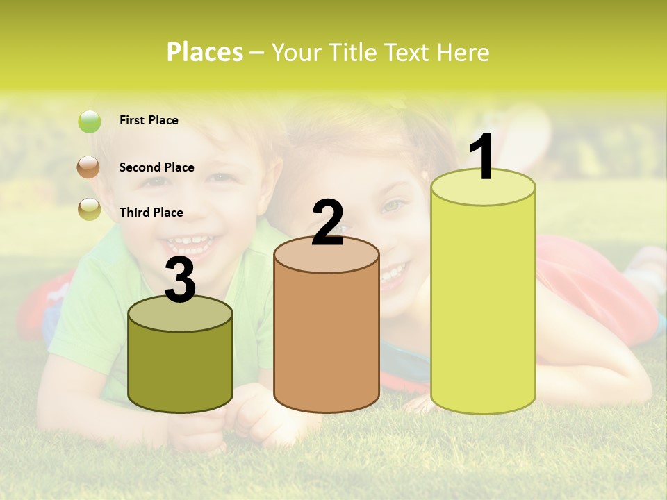 Two Young Children Laying On The Grass In A Park PowerPoint Template