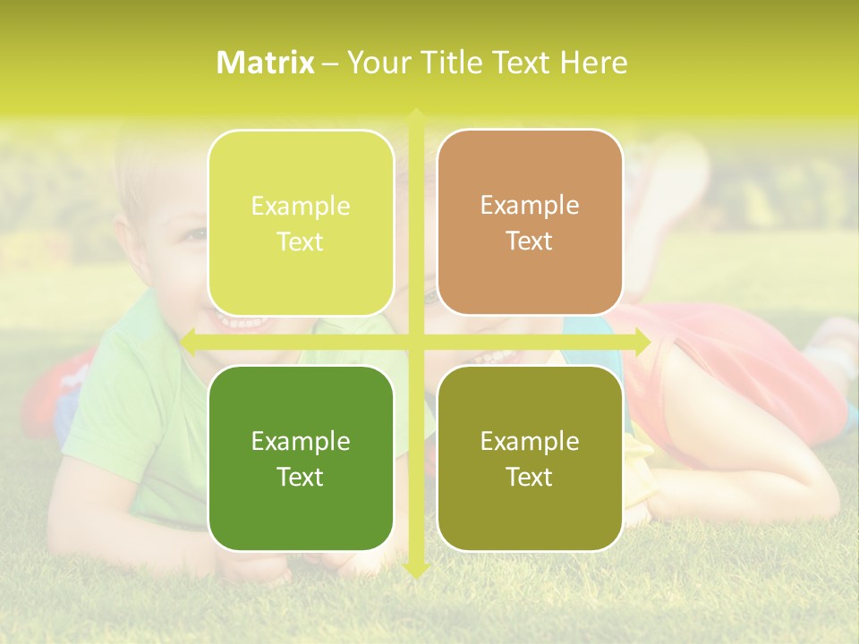 Two Young Children Laying On The Grass In A Park PowerPoint Template