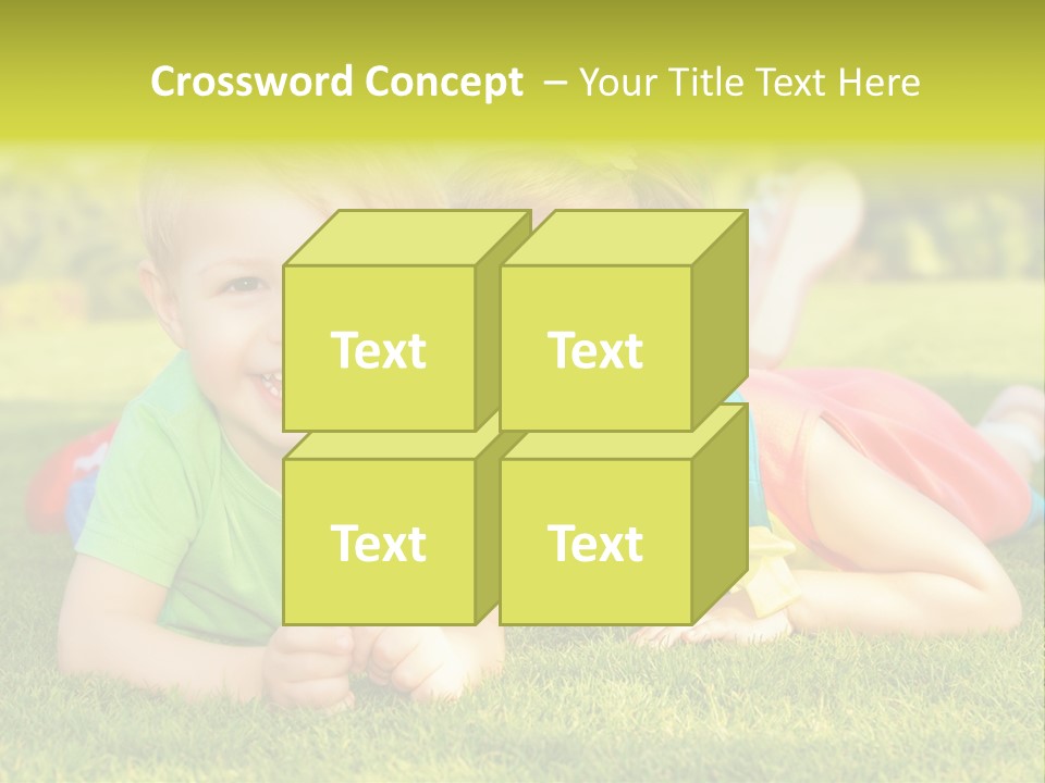 Two Young Children Laying On The Grass In A Park PowerPoint Template