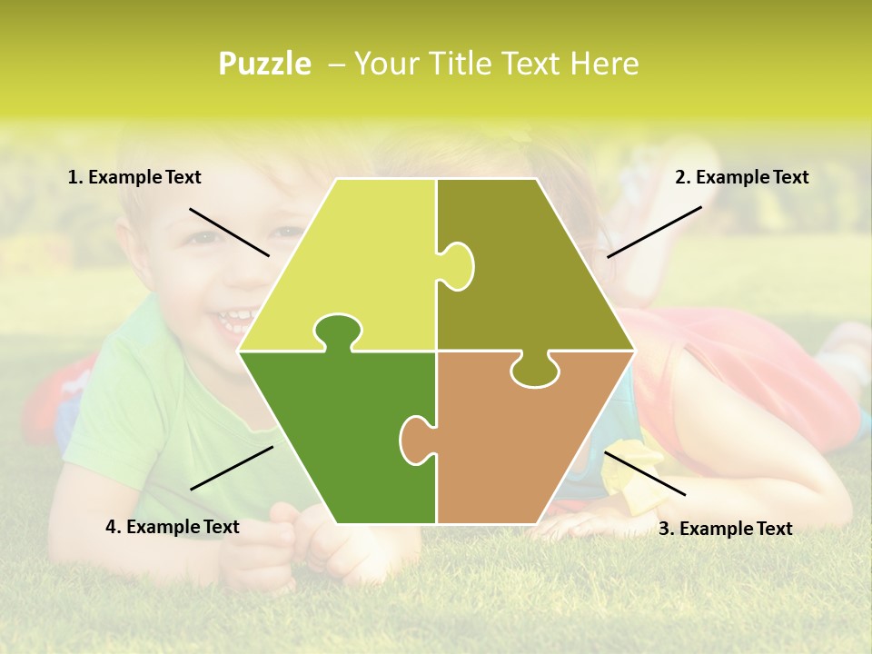 Two Young Children Laying On The Grass In A Park PowerPoint Template