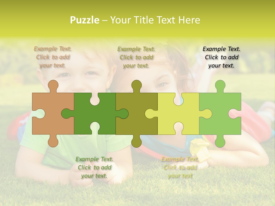Two Young Children Laying On The Grass In A Park PowerPoint Template