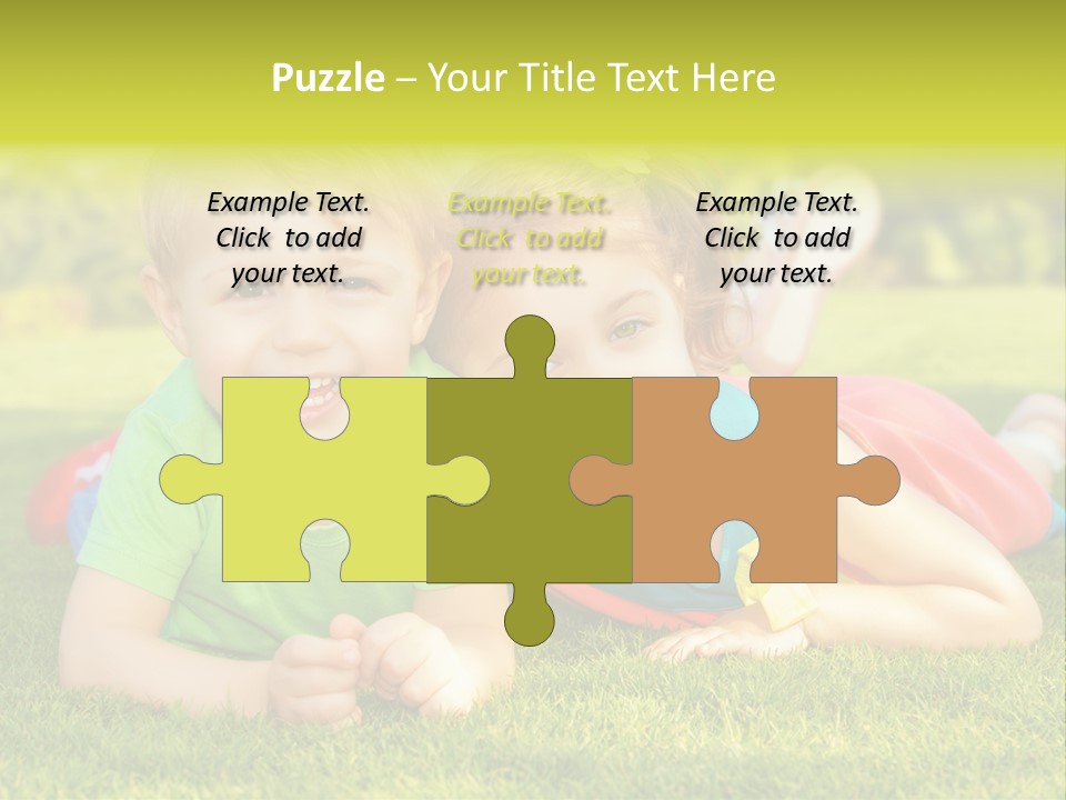 Two Young Children Laying On The Grass In A Park PowerPoint Template