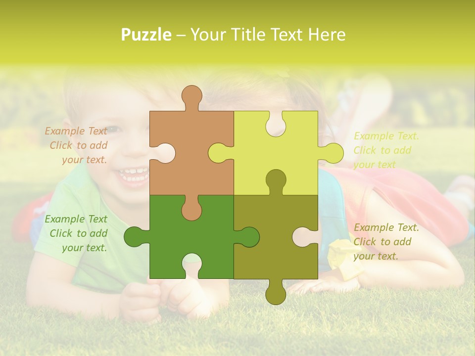 Two Young Children Laying On The Grass In A Park PowerPoint Template