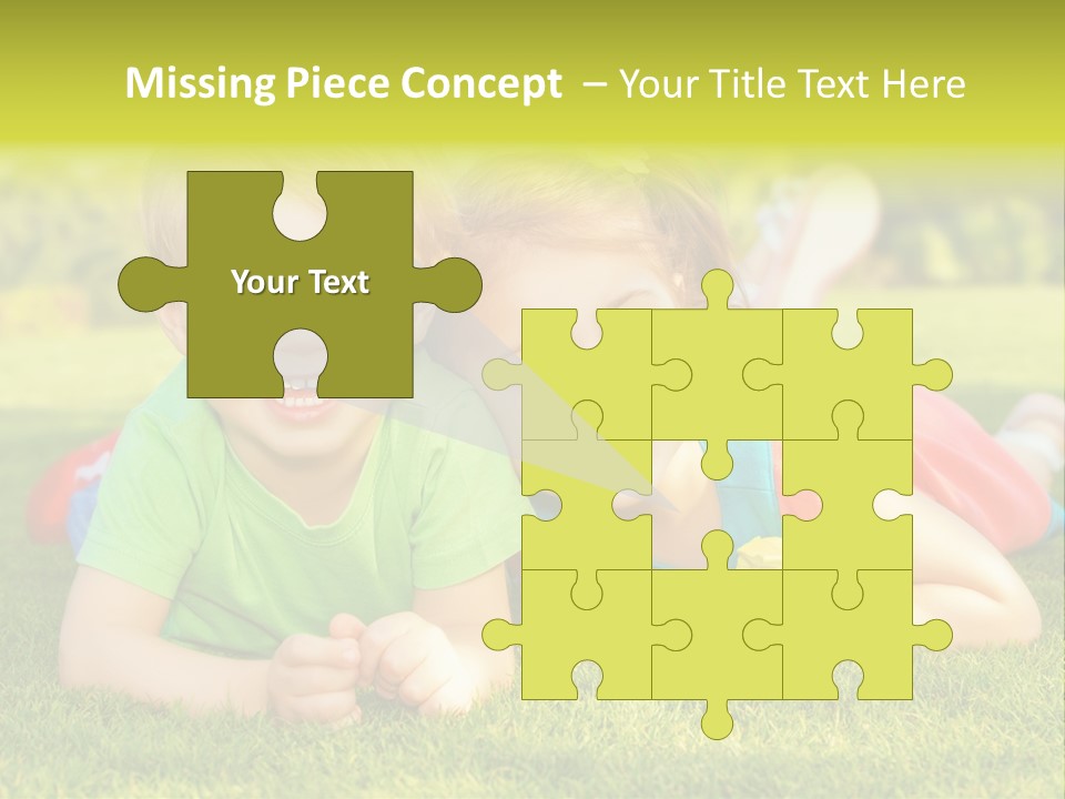 Two Young Children Laying On The Grass In A Park PowerPoint Template