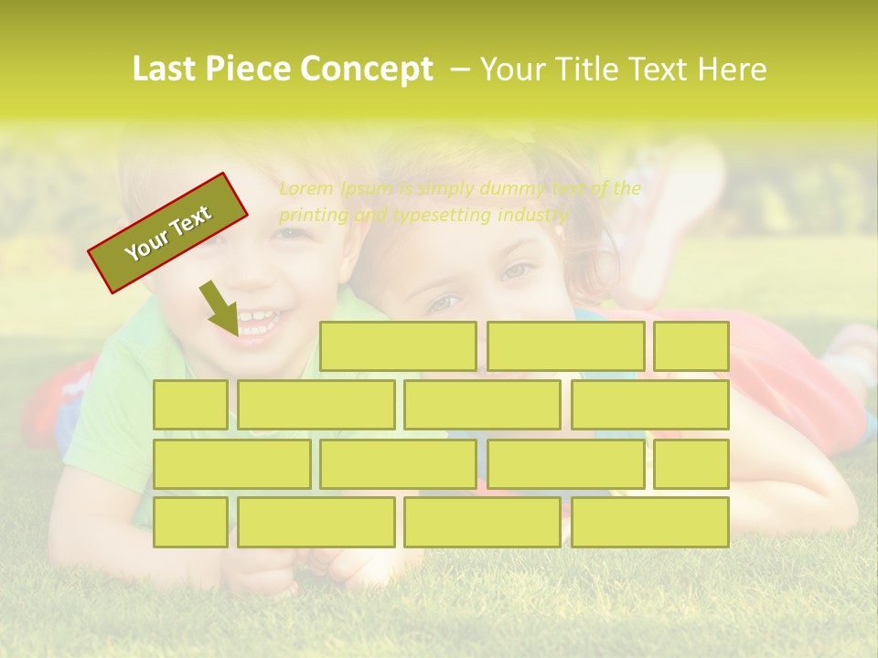 Two Young Children Laying On The Grass In A Park PowerPoint Template
