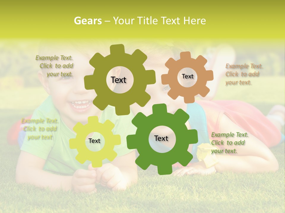 Two Young Children Laying On The Grass In A Park PowerPoint Template
