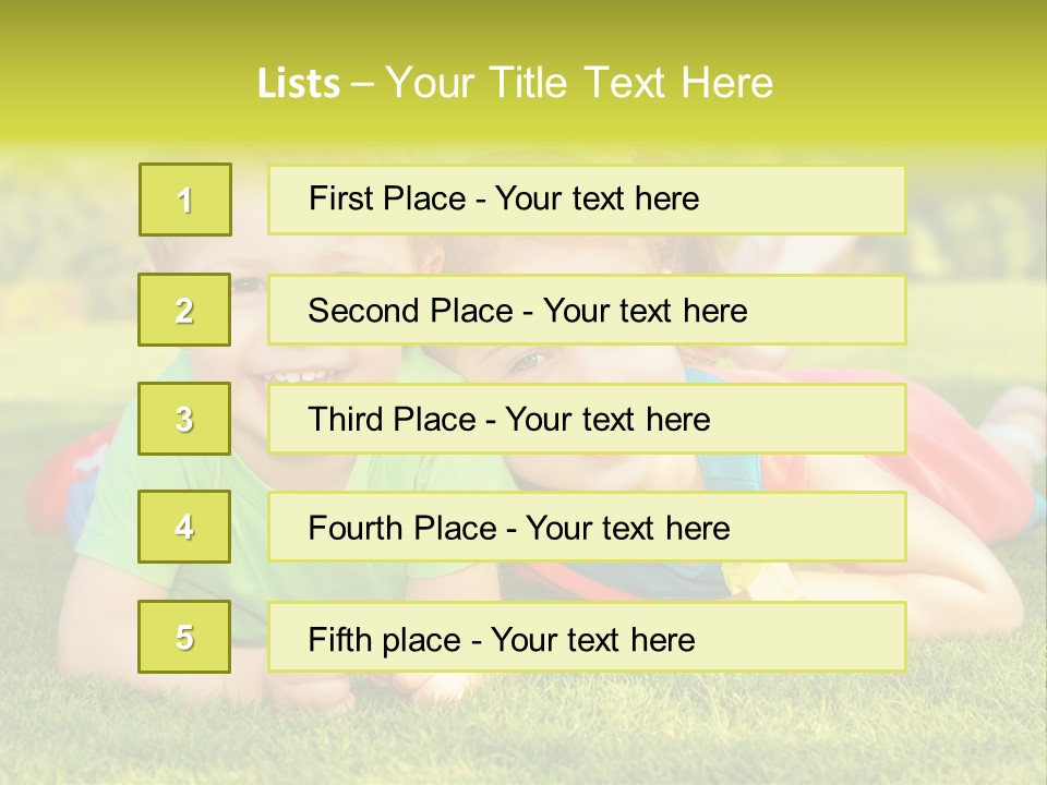 Two Young Children Laying On The Grass In A Park PowerPoint Template